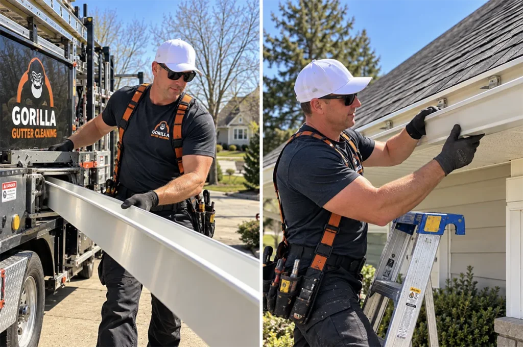 Brian installing Gutter on a house